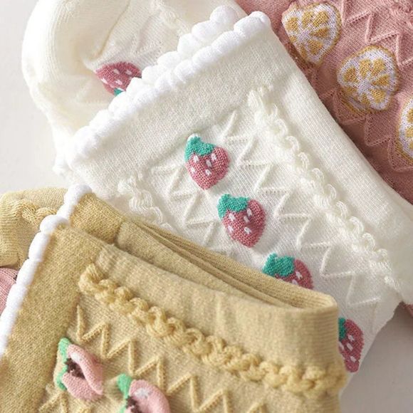 Winter Lollipop Anklet Socks | Strawberry Floral Knit Cotton Lolita Socks - Picture 4 of 9